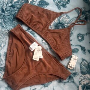 Aerie Brown Ribbed Bikini Set